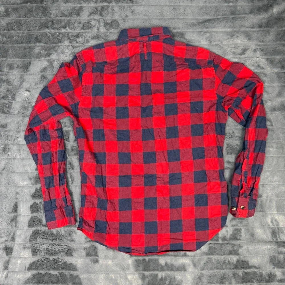 Banana Republic Luxe Flannel Grant Fit Shirt Mens Medium Red Navy Buffalo Plaid